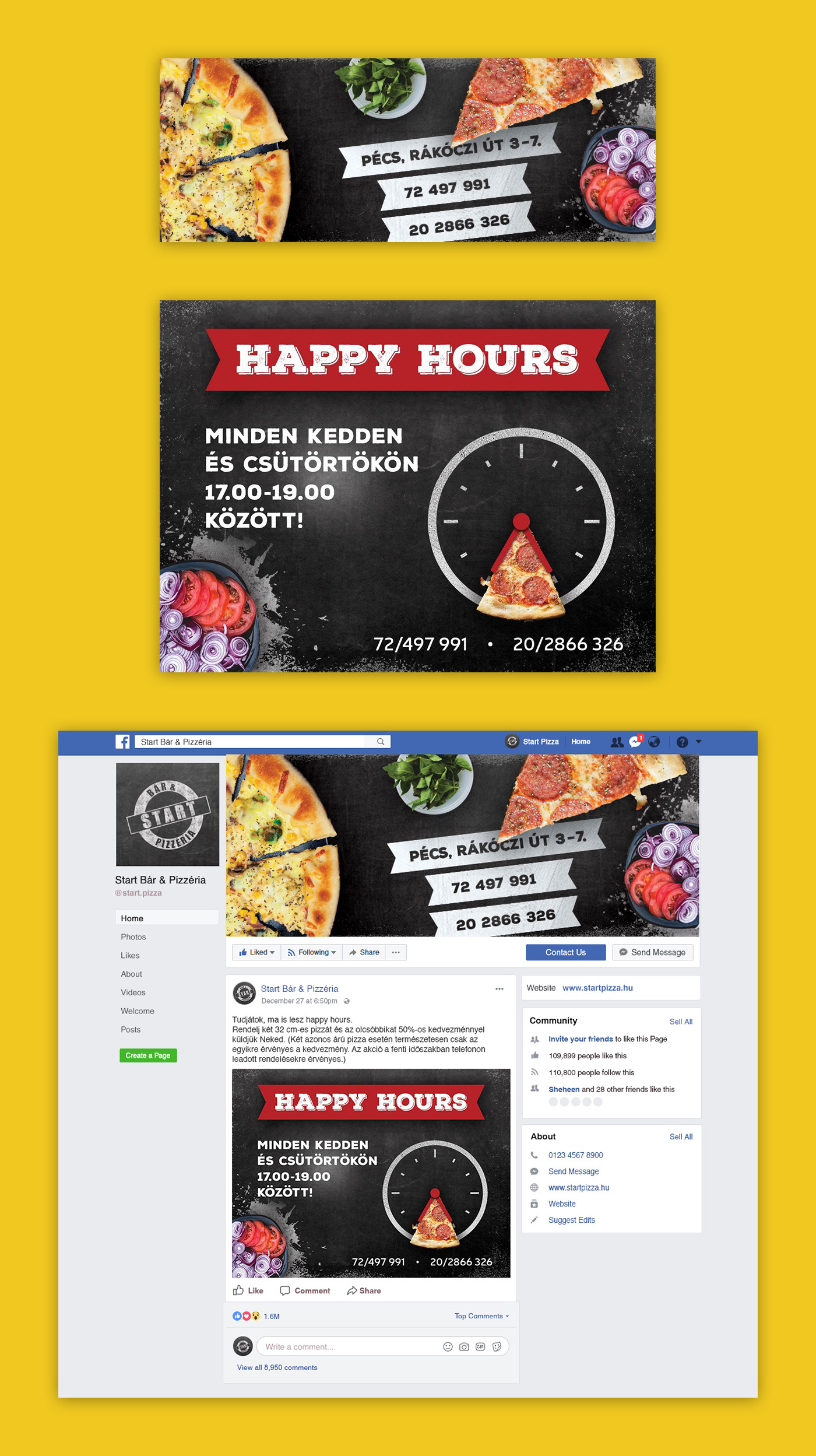 Start Pizzeria social media, Facebook profile, cover and post images