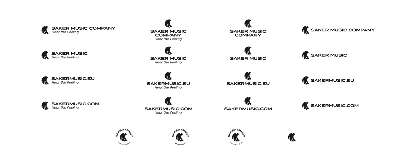 Different logo layouts in black for Saker Music